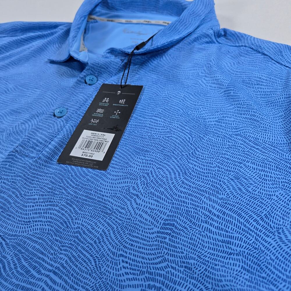 NWT Walter Hagen Fluid Lines Print‎ Polo Shirt in Cobalt Blue Men's Size XXL